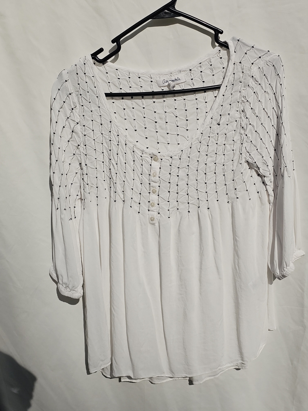 Aeropostale White Smocked Scoop-Neck Peasant Blouse 2013